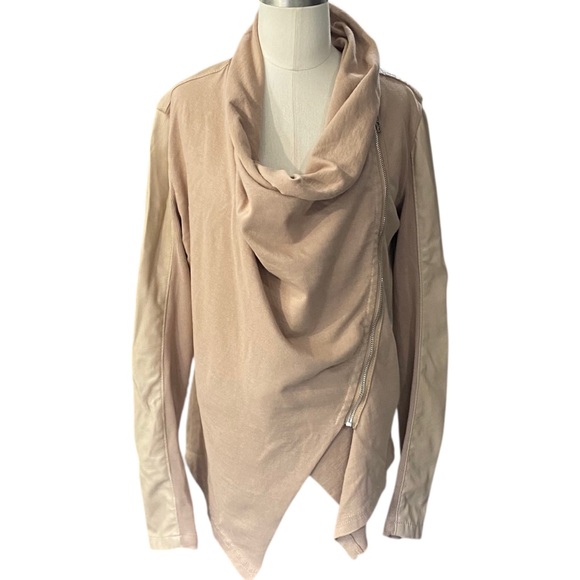 Blank NYC Womens Tan Drape Moto Jacket Asymmetrical Zip Biker Size SMALL - Picture 1 of 10